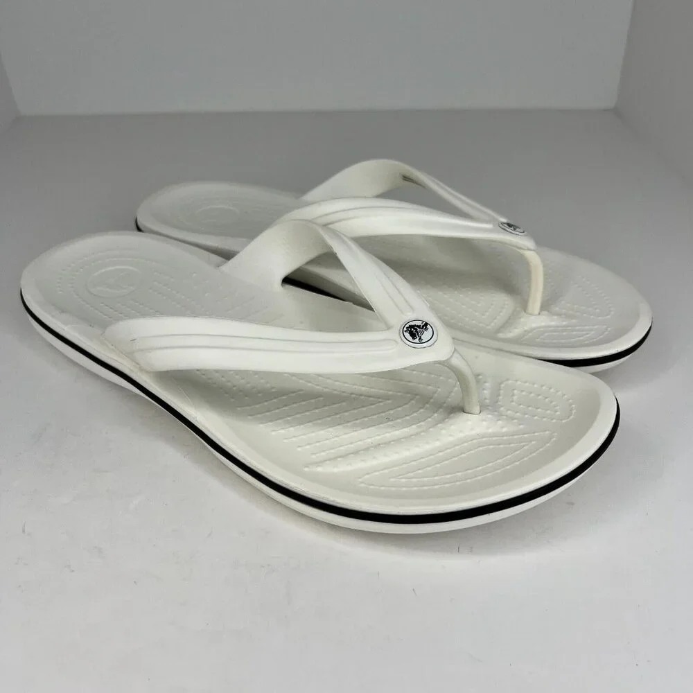 Crocs Mens Crocband Flip Flop Sandal Size 12 White Lightweight Slip On Summer